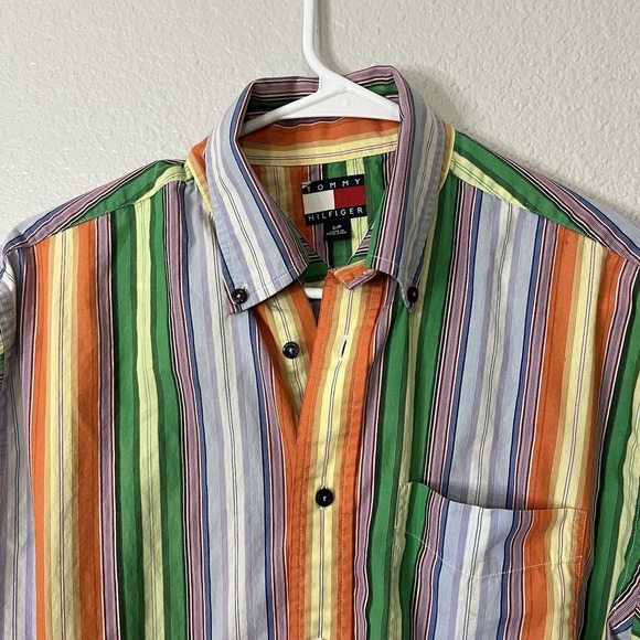 VTG 90's Tommy Hilfiger Multicolor Striped Button Down Long Sleeve Mens Small - Picture 1 of 4